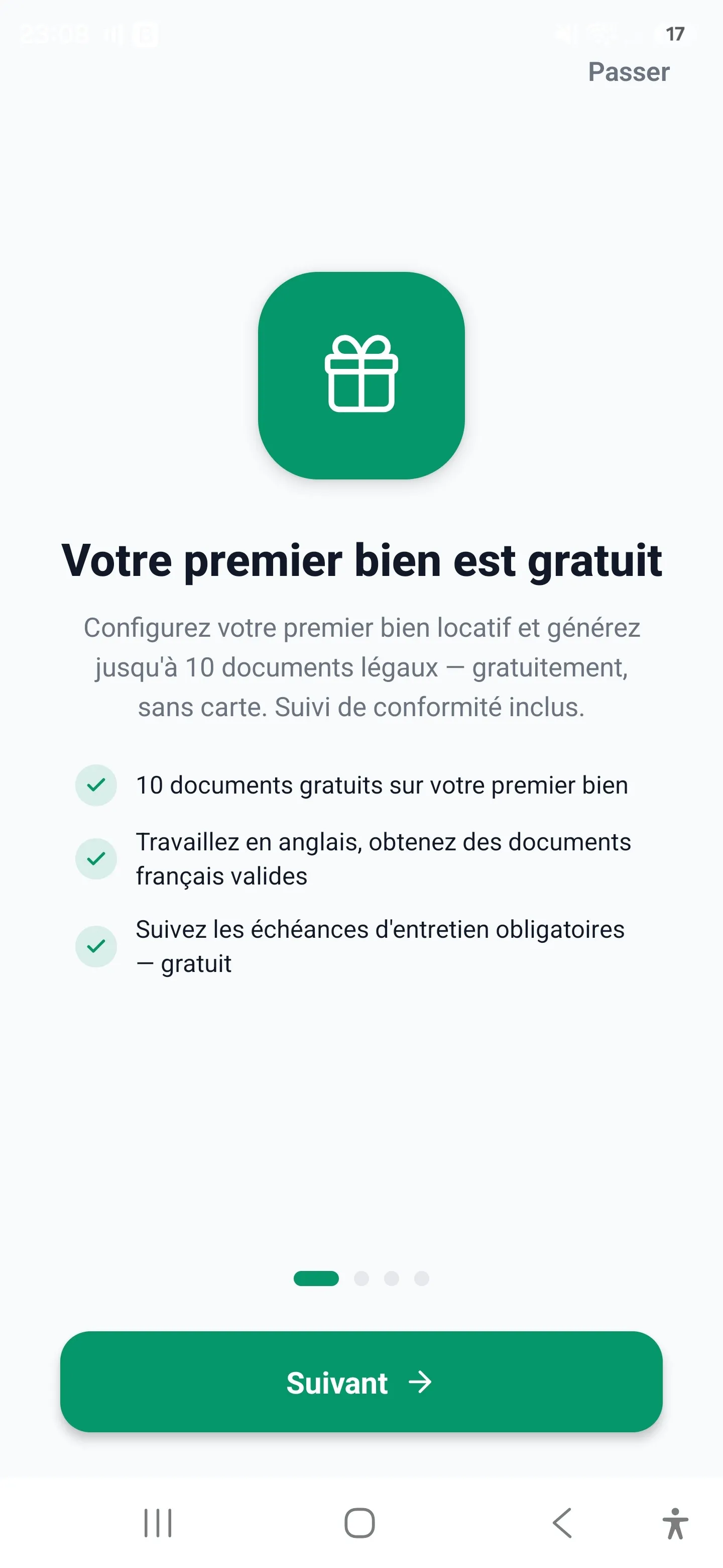 New illustrated welcome (shown in French): your first property is free